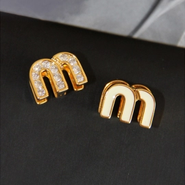 Simple White Letter M Stud Earrings for Women Rhinestone Zircon Enamel Letter Earrings Woman Ear Studs Luxury Earing Jewelry