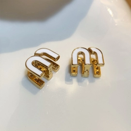 Simple White Letter M Stud Earrings for Women Rhinestone Zircon Enamel Letter Earrings Woman Ear Studs Luxury Earing Jewelry